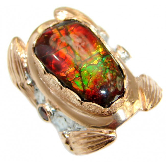 Pure Energy Fire Genuine Canadian Ammolite .925 Sterling Silver handmade ring s. 7