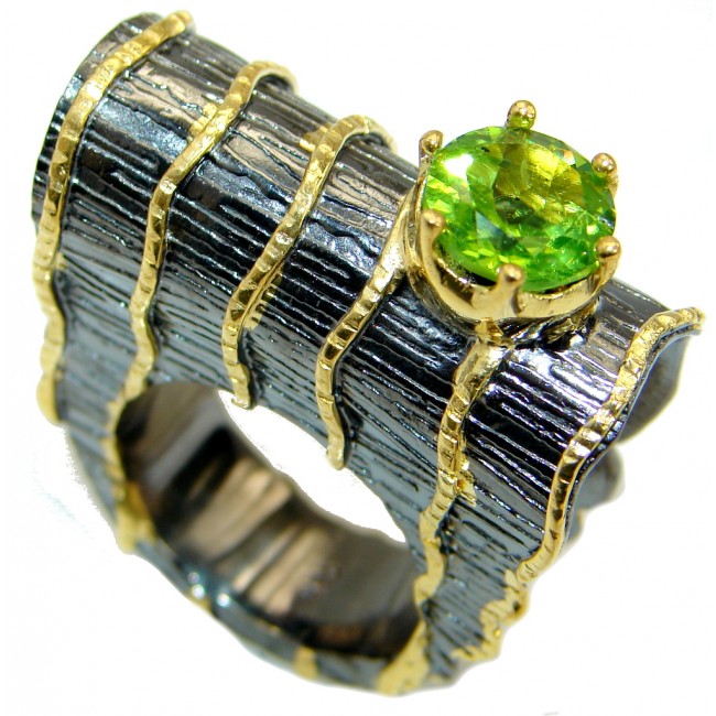 Energazing Peridot Gold over oxidized .925 Sterling Silver Ring size 8 1/2