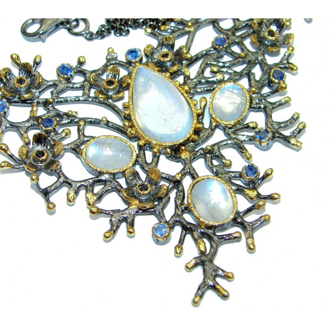 Golden Reef White Fire Moonstone .925 Sterling Silver handcrafted necklace