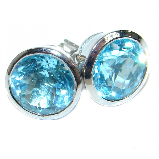 Deluxe genuine Swiss Blue Topaz Sterling Silver stud earrings