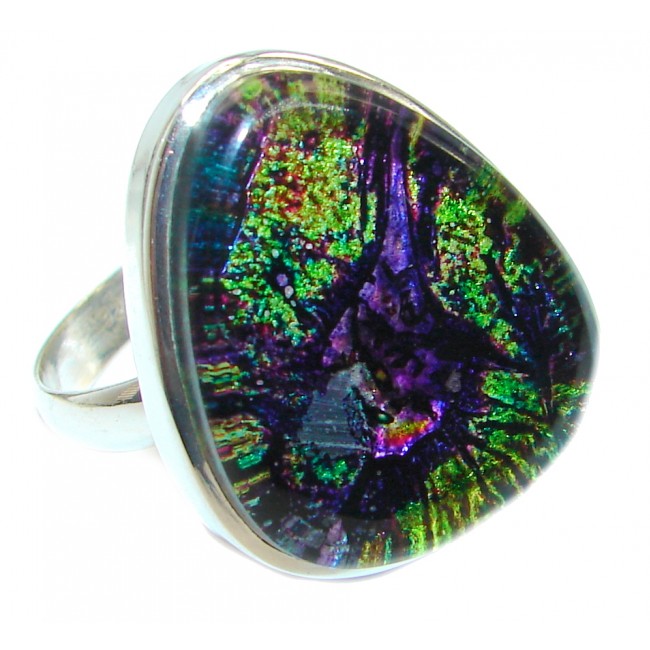 Dichroic Glass .925 Sterling Silver handmade ring size 11 3/4