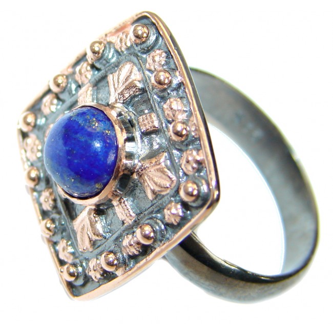Genuine Lapis Lazuli .925 Sterling Silver handmade Ring size 7 adjustable