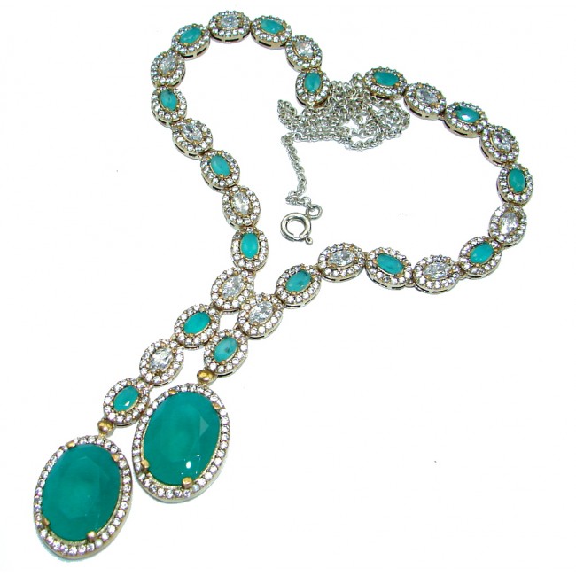 Victorian Style created Green Emerald & White Topaz .925 Silver necklace