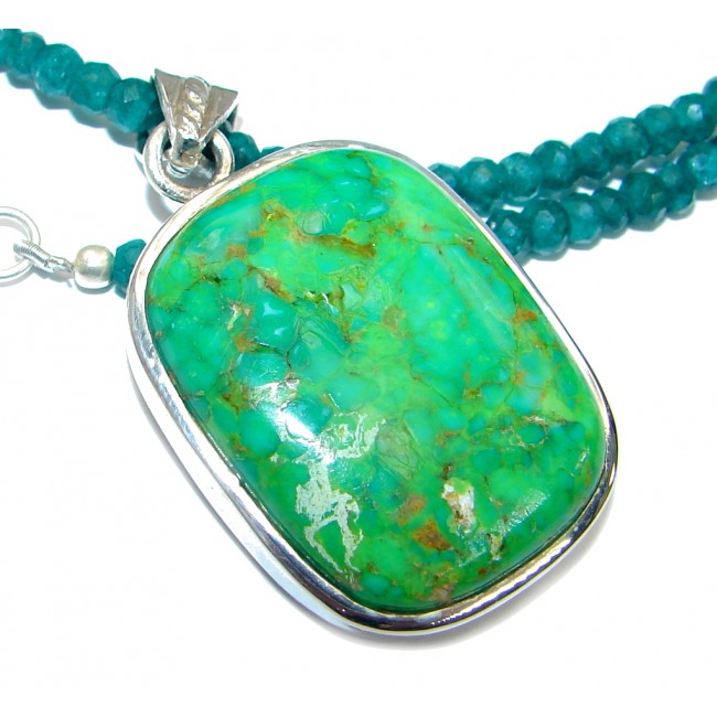 Genuine Turquoise with golden Copper vains .925 Sterling Silver statement necklace
