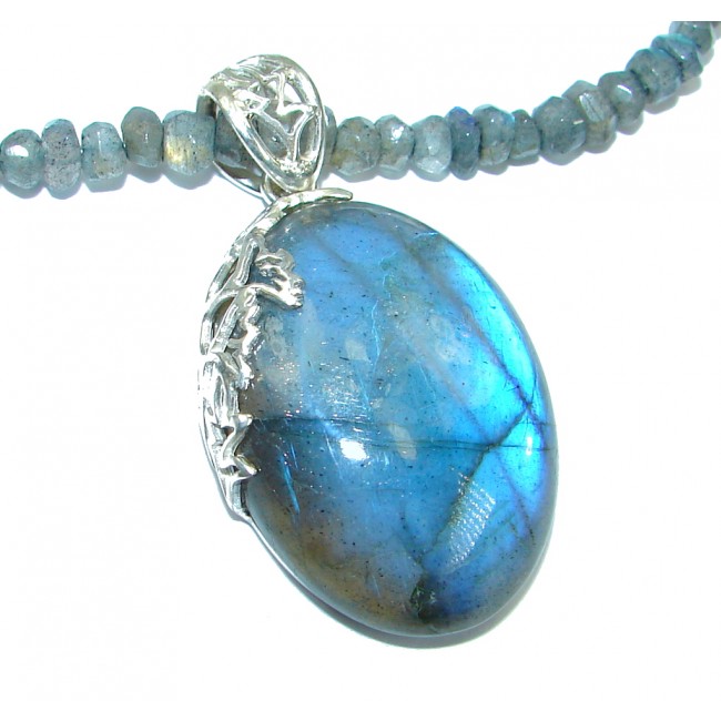 Authentic Fire Labradorite oxidized .925 Sterling Silver entirely handcrafted necklace