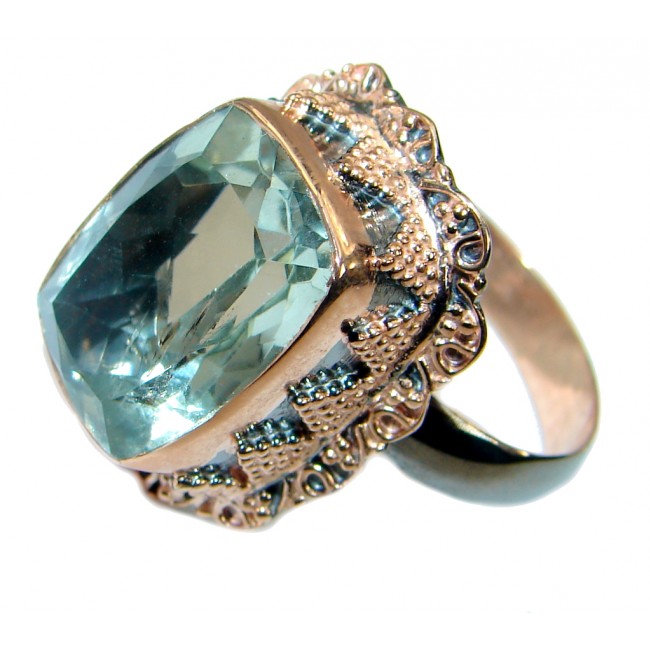 Vintage Style Green Amethyst 18 ct. Gold over .925 Sterling Silver handmade Cocktail Ring s. 7 adjustable