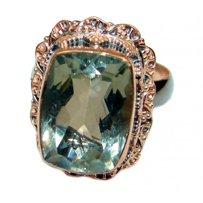 Vintage Style Green Amethyst 18 ct. Gold over .925 Sterling Silver handmade Cocktail Ring s. 7 adjustable