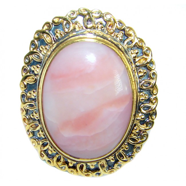 Authentic Pink Opal Sterling Silver handmade Ring s. 7 adjustable
