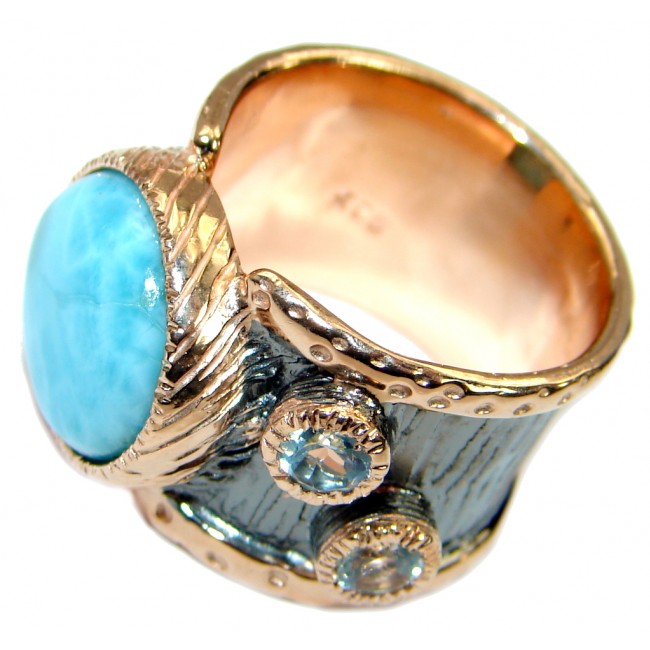 Genuine Larimar Rose Gold over .925 Sterling Silver handcrafted Ring s. 7 1/4