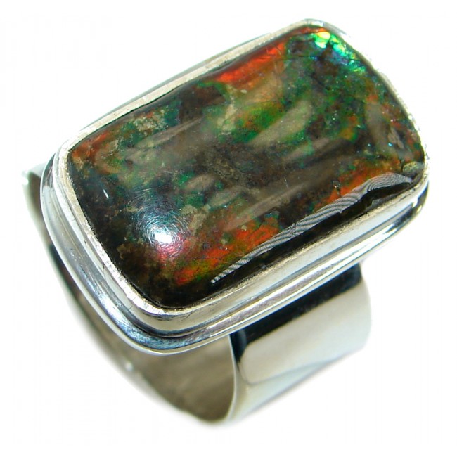 Pure Energy Fire Genuine Canadian Ammolite .925 Sterling Silver handmade wrap adjustable Ring
