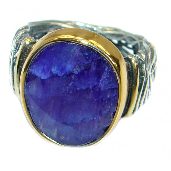 Blue Sapphire 14K Gold over OXIDIZED .925 Sterling Silver Ring s. 5