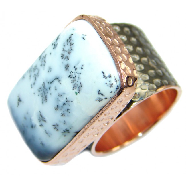 Snow Queen Dendritic Agate Rose Gold Rhodium Plated over Sterling Silver Ring s. 6