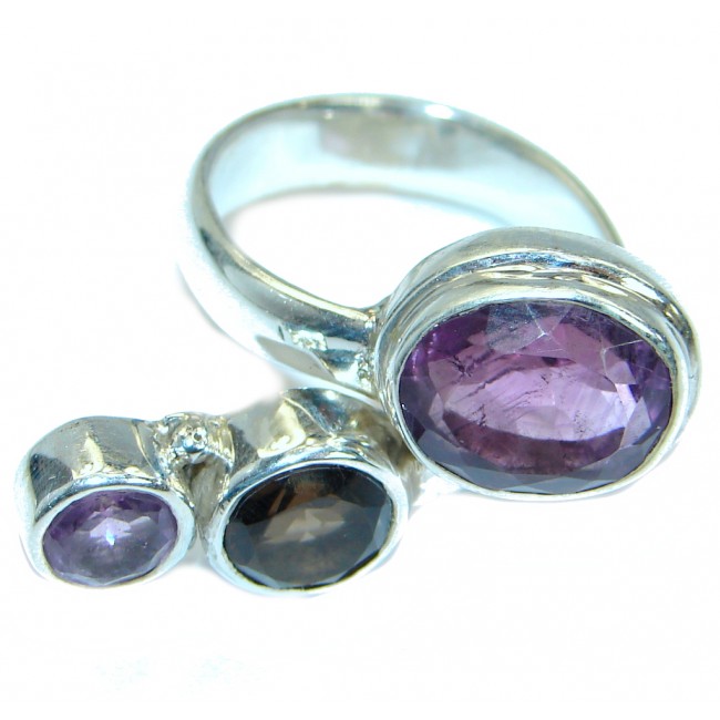 Authentic Smoky Quartz Amethyst .925 Sterling Silver handmade Ring size 8 1/2