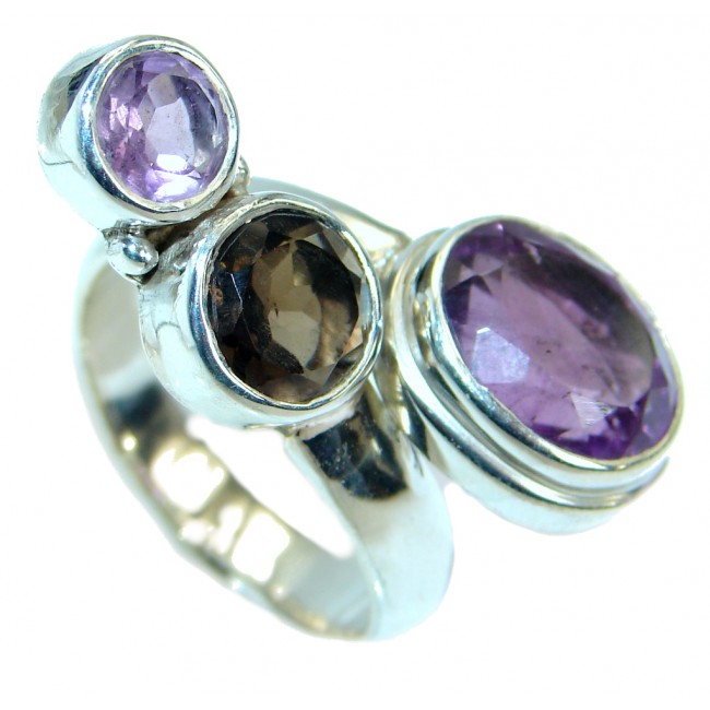 Authentic Smoky Quartz Amethyst .925 Sterling Silver handmade Ring size 8 1/2