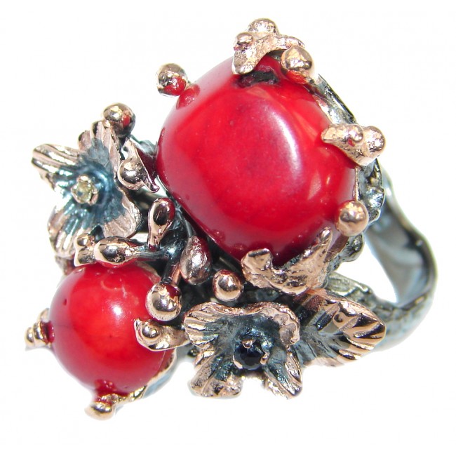 Gorgeous natural Fossilized Coral Gold over .925 Sterling Silver handmade ring s. 8 1/4