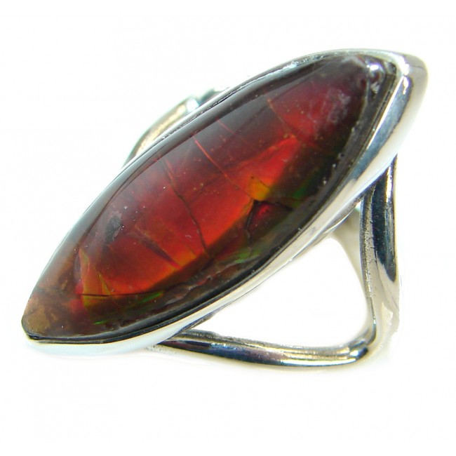 Pure Energy Fire Genuine Canadian Ammolite .925 Sterling Silver handmade ring s. 6 1/4