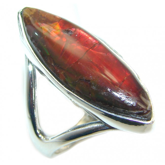 Pure Energy Fire Genuine Canadian Ammolite .925 Sterling Silver handmade ring s. 6 1/4