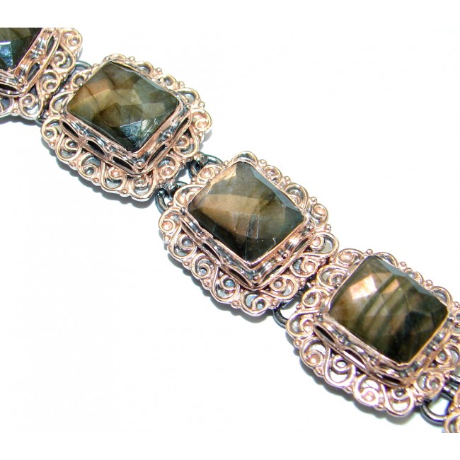 Cascade of light GENUINE Labradorite Rose Gold over .925 Sterling Silver handmade Bracelet
