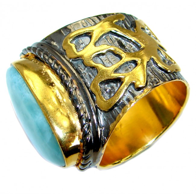 Genuine Larimar 14K Gold over .925 Sterling Silver handcrafted Ring s. 8