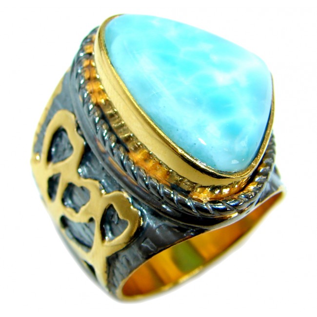 Genuine Larimar 14K Gold over .925 Sterling Silver handcrafted Ring s. 8