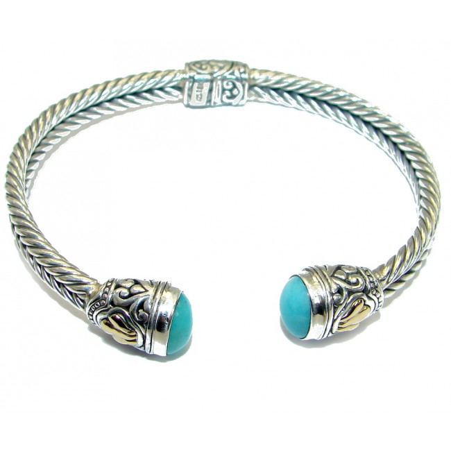 Genuine Sleeping Beauty Turquoise Two Tones .925 Sterling Silver Bracelet / Cuff