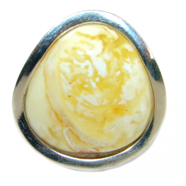 Genuine Butterscotch Baltic Polish Amber .925 Sterling Silver handmade Ring size 7 adjustable