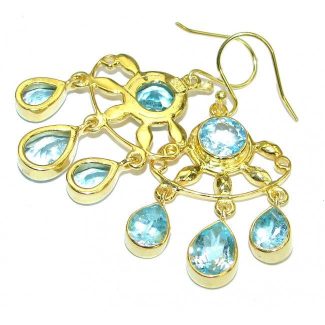 Great genuine Swiss Blue Topaz Gold plated over .925 Sterling Silver earrings
