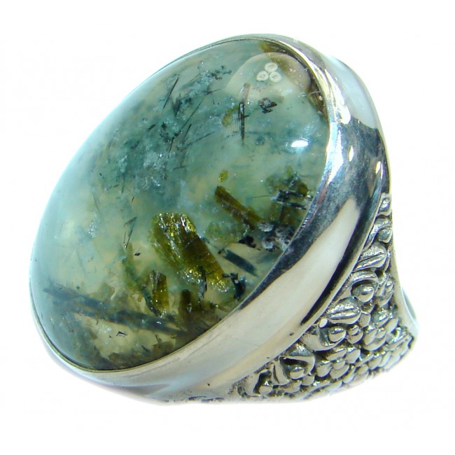 Supernova Green Moss Prehnite .925 Sterling Silver handcrafted ring; s. 8