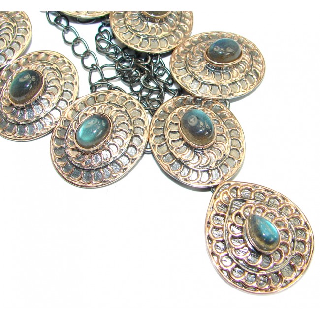 Authentic Fire Labradorite oxidized Rose Gold .925 Sterling Silver entirely handcrafted necklace