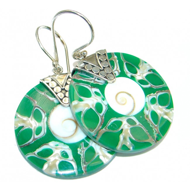Simple Beauty Green Shell .925 Sterling Silver handmade earrings