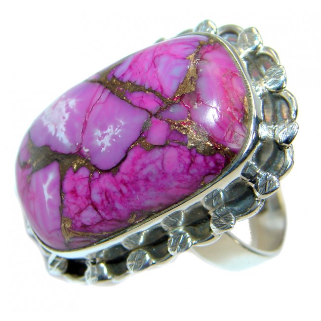 Copper Purple Turquoise .925 Sterling Silver handmade Ring s. 10