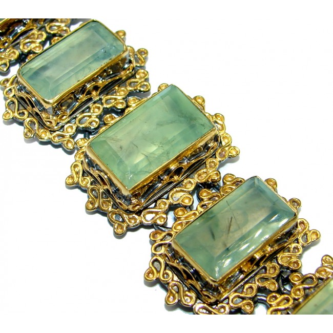 Vintage Charm Moss Prehnite Gold over .925 Sterling Silver handcrafted Bracelet