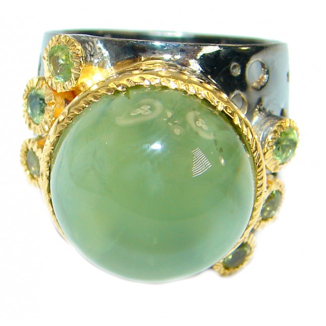 Supernova Green Moss Prehnite Sterling Silver handcrafted ring; s. 9