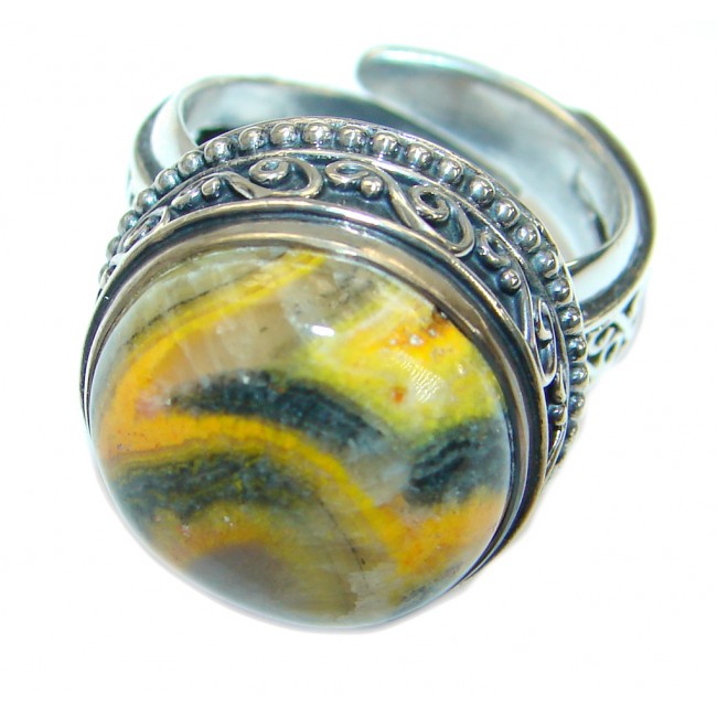 Vivid Beauty Yellow Bumble Bee Jasper Sterling Silver ring s. 7 adjustable