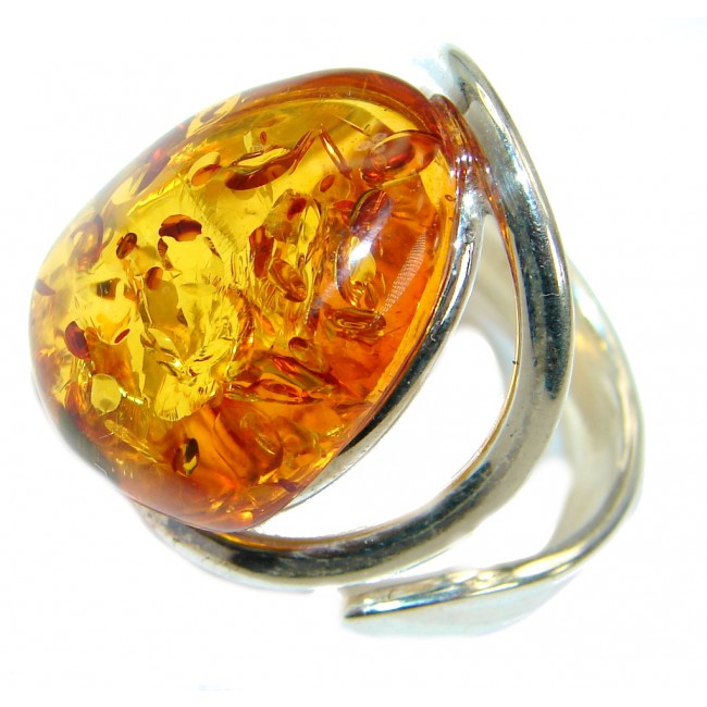 Luxury Genuine Baltic Polish Amber .925 Sterling Silver Ring size 7 adjustable