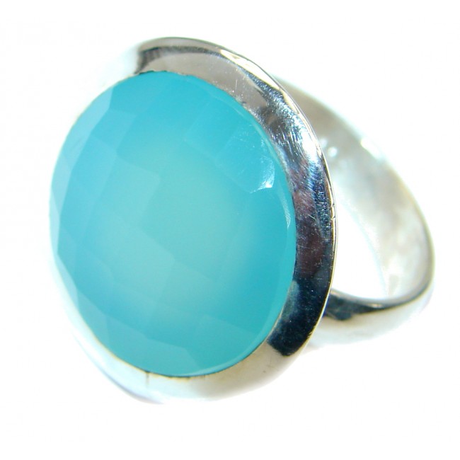 Blue Chalcedony Agate .925 Sterling Silver handcrafted Ring s. 11