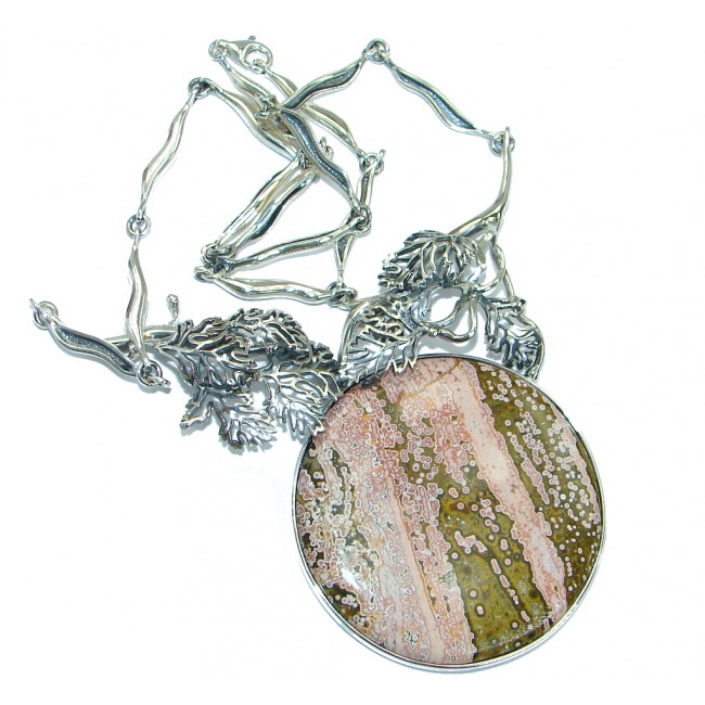 One of the kind pink Ocean Jasper .925 Sterling Silver handcrafted necklace