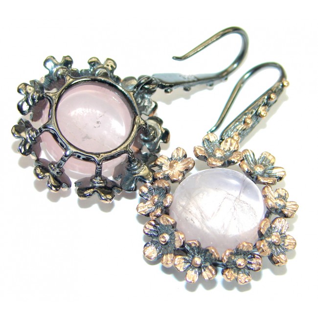 Enchanted Garden genuine Rose Quartz .925 Sterling Silver handmade earrings