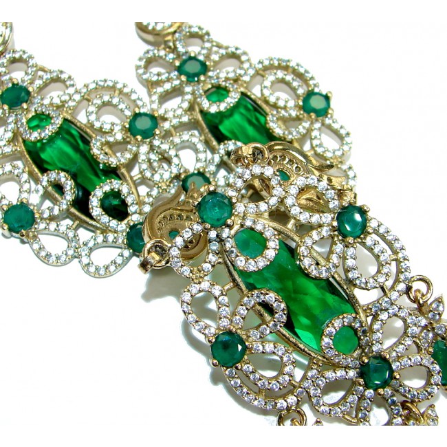 Victorian Style created Green Emerald & White Topaz .925 Silver Statement necklace