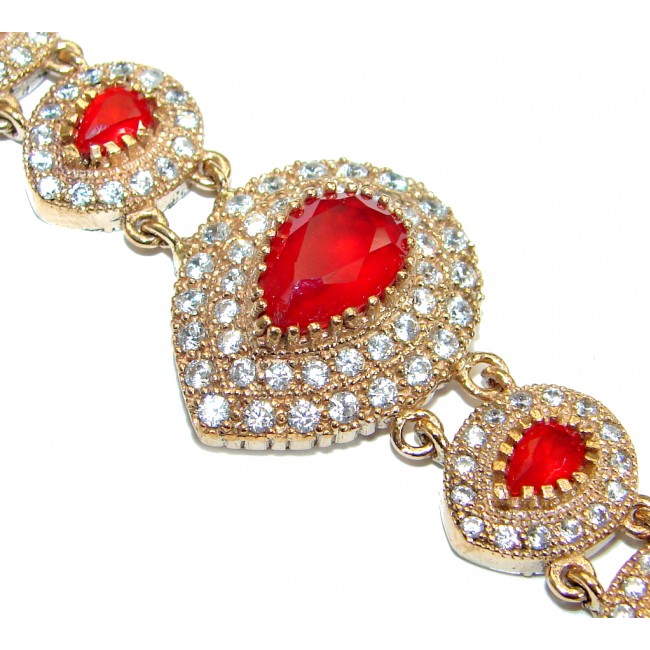 Victorian Style created Ruby & White Topaz .925 Sterling Silver Bracelet