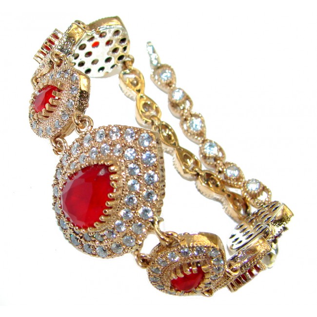 Victorian Style created Ruby & White Topaz .925 Sterling Silver Bracelet