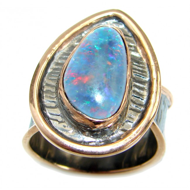 Doublet Opal oxidized Rose Gold over .925 Sterling Silver handcrafted ring size 7 adjustable