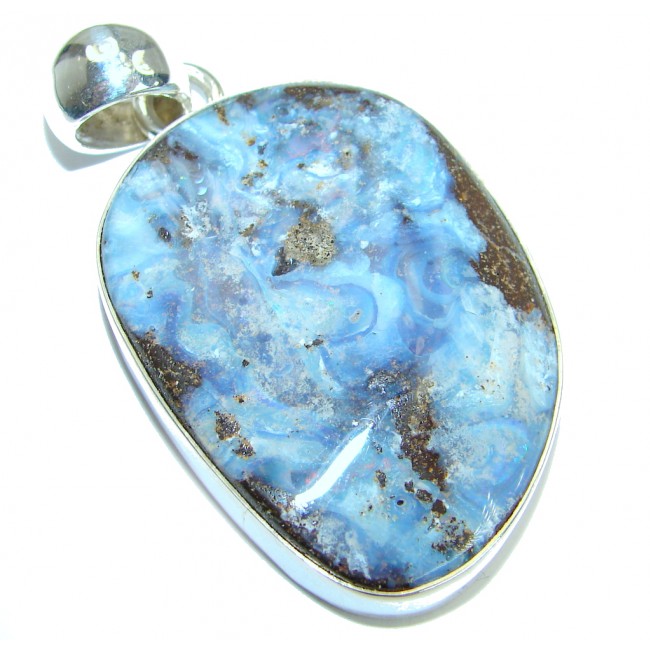 Authentic Australian Boulder Opal Oxidized .925 Sterling Silver handmade Pendant