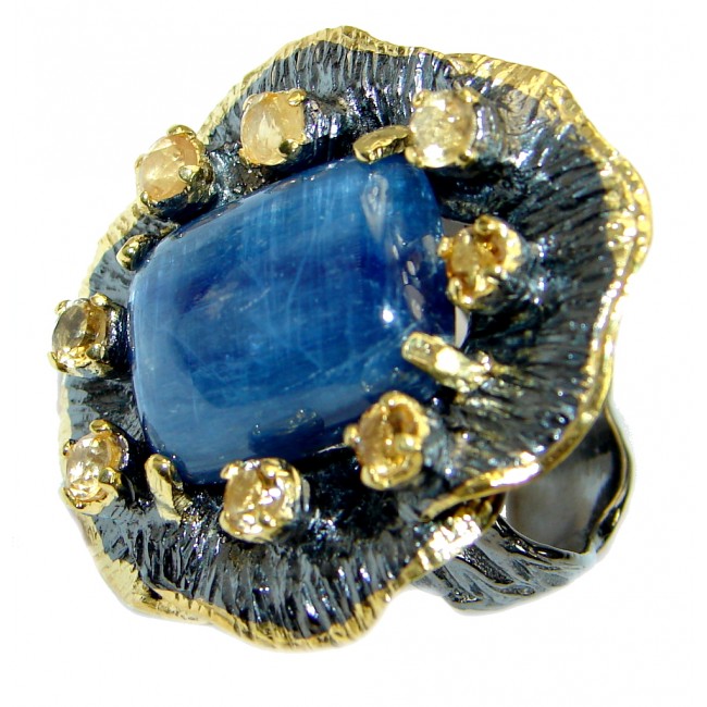 Flower Authentic Australian Blue Kyanite .925 Sterling Silver handmade Ring s. 7 adjustable