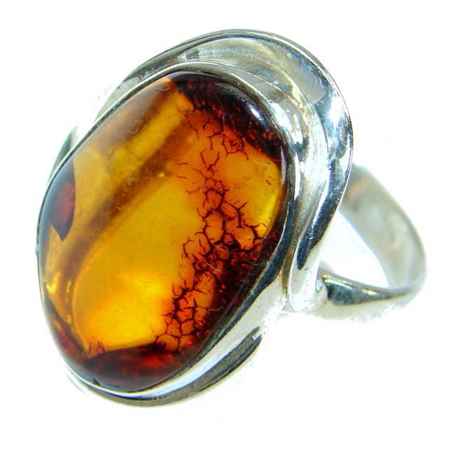 Genuine Baltic Polish Amber .925 Sterling Silver Ring size 8