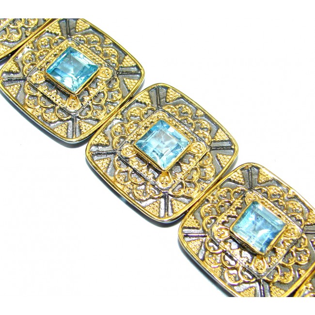 Authentic Blue Topaz Gold plated over .925 Sterling Silver handmade Bracelet
