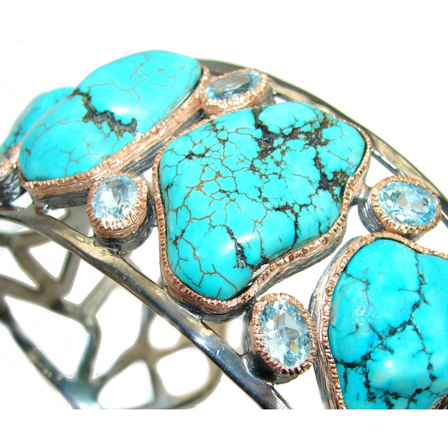 Jumbo Boho Chic Genuine Turquoise .925 Sterling Silver handmade Bracelet / Cuff