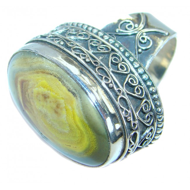 Large Beauty Yellow Bumble Bee Jasper Sterling Silver ring s. 9