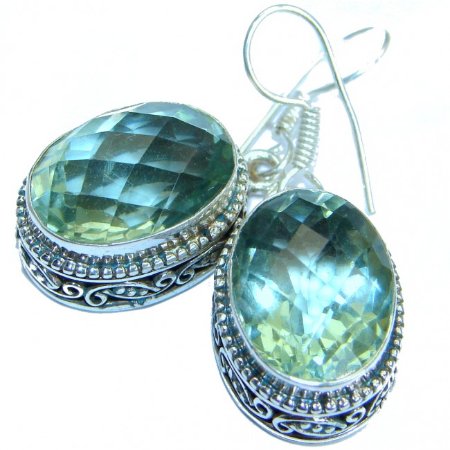 Perfect genuine Green Amethyst .925 Sterling Silver handmade earrings