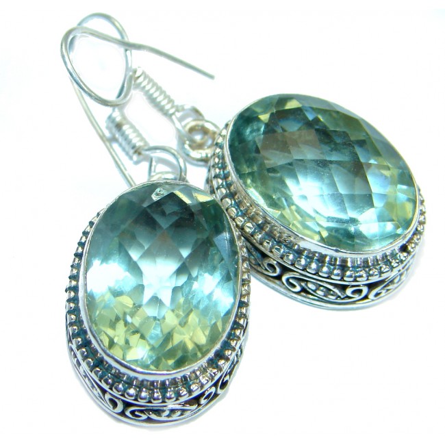 Perfect genuine Green Amethyst .925 Sterling Silver handmade earrings